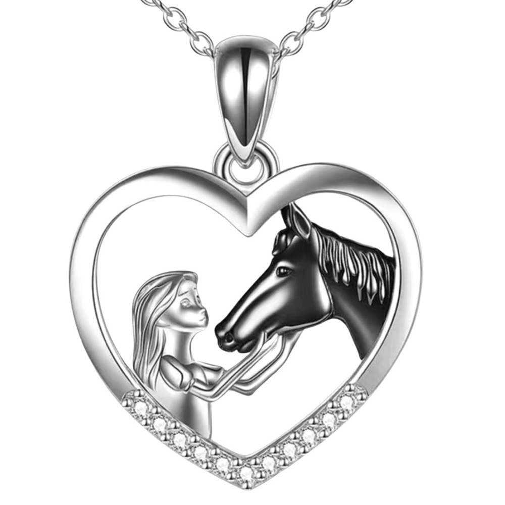 🆕 Black Beauty Equestrian Embrace Silver Necklace